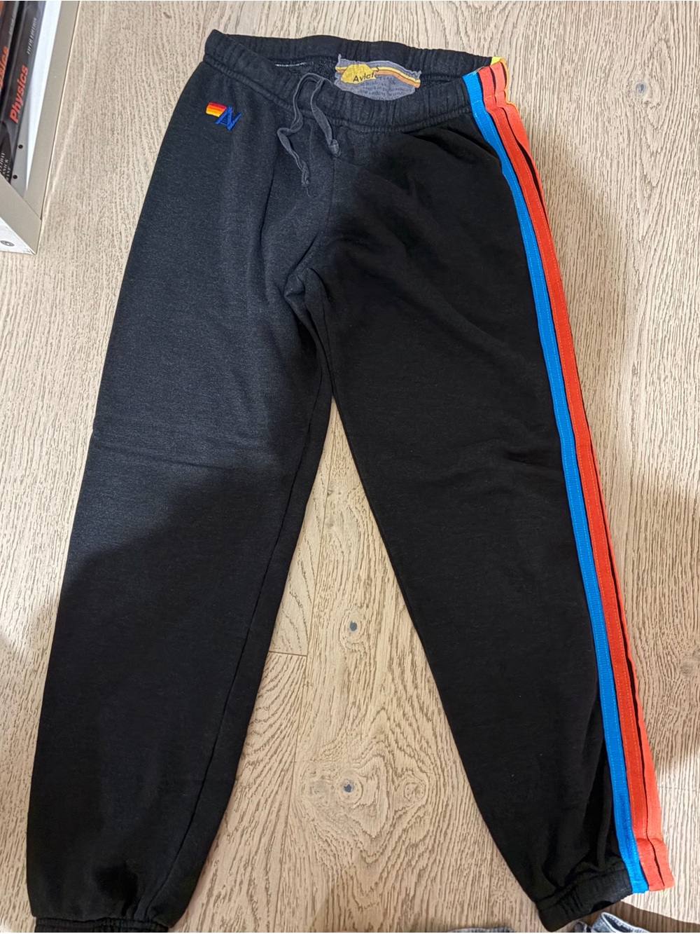 Aviator Nation Black Jogger Sweatpants with Blue & Red Side Stripes